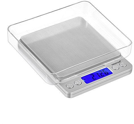 Proster Mini Escala Digital de Bolsillo 0.01-500g Escala Postal de Alta Precisión para Alimento de la Cocina, Pesar Gemas, Joyas y Otros Objetos Preciosos - Color Plata