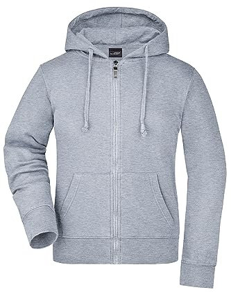 James & Nicholson Damen Kapuzen-Sweatjacke - Hochwertige Kapuzenjacke aus formbeständiger Sweatware | Farbe: grey-heather | Grösse: L