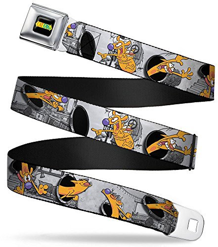 Buckle-Down Unisex-Erwachsene Hunde-Logo, vollfarbig, Schwarz/Gelb/Rot/Blau, Sicherheitsgurt – Catdog House Poses Grays, Größe XL Gürtel, Mehrfarbig, 1.5 Wide-32-52 Inches in Length