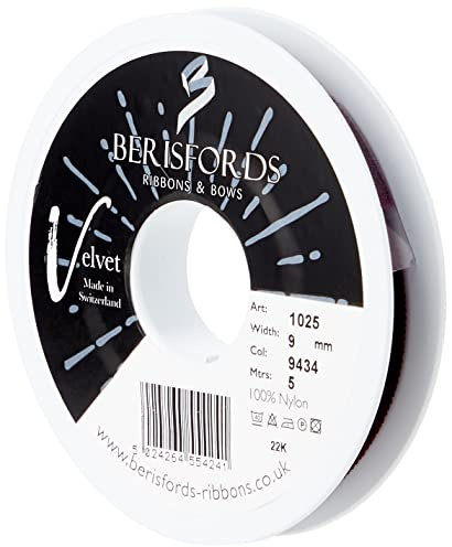 Berisfords Velvet Ribbon Burgundy 15mm - Nylon Craft Ribbon for Sewing, Gift Wrapping and Hair Accessories
