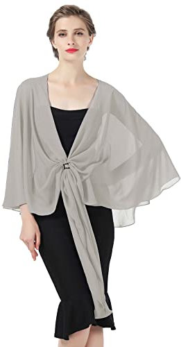 BEAUTELICATE Damen Chiffon Schal Stola Elegante Bolero Leichter Sommerjacke Braut Schal für Brautkleid Hochzeit Abendkleid Festlich (Hellgrau, Einheitsgröße)