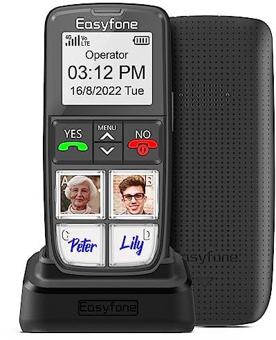 Easyfone T6 4G Seniorenhandy mit Große Bildtasten Mobiltelefon für Senioren ohne vertrag mit Notruftaste und Ladestation (Schwarz)