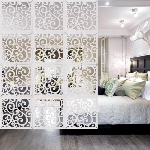 Yizunnu 12Pcs / Set Panneaux de séparation de Chambre à écran Suspendu, Panneaux en Bois-Plastique Blanc, Salon, Salle à Manger, Bureau et Salon, hôtel, décoration de Bar 29x29cm