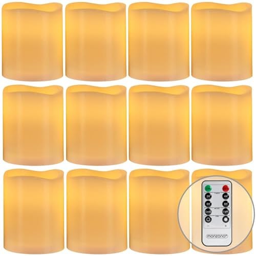 Monzana® LED Kerzen XL mit Timerfunktion 2-8H flackernde Flamme Fernbedienung mit Batterien Warmweiß Teelichter-Set 4,5CM Echtwachs Dimmbar Elektrisch