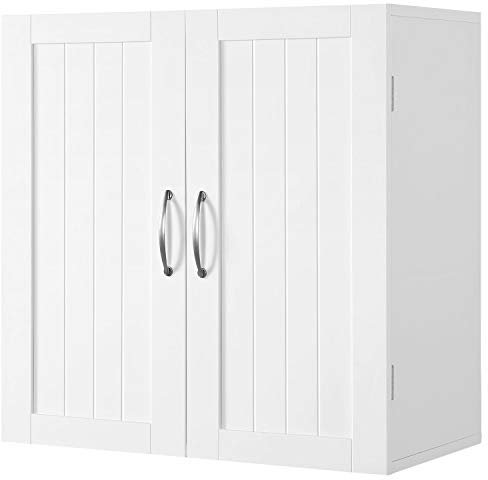 Yaheetech Bathroom Wall Cabinets/Cupboard with Double Door and Adjustable Shelf Kitchen/Toilet Storage/Organiser Unit, White, 59.5 x 31 x 59.5 cm