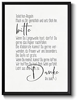 Toiletten-Regeln für Gäste-WC, Poster für Toilette/Bad/WC | humorvolles Bild Hygiene-Hinweis für Gäste, Wanddeko Badezimmer auch fürs Büro