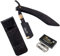 PONIK'S PROFESSIONAL - Klassisches Rasiermesser mit Aufbewahrungstasche und 5 Wechselklingen Derby Premium, ein Bartmesser für halbe Standard-Rasierklingen, Transporttasche, Schwarz