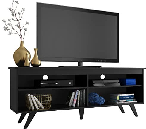 Madesa TV Stand Entertainment Center with 4 Shelves and Cable Management for 55, 65 Inch TV Media Storage Gaming Media Console Living Room and Bedroom Wooden Television - Black