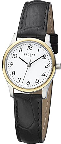 REGENT Damenuhr mit Kroko Look Lederband Edelstahl Quarz 27 MM Durchmesser Arabische Zahlen F-1250