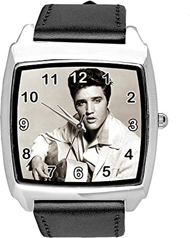 TAPORT Quadratische Armbanduhr aus schwarzem Leder für Rock- und Roll-Fans E4 Gitarre, Schwarz , Armband