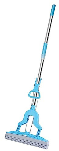 Supernic Sponge Mop 123cm Length Retractable Handle Mop Super Absorbent Cleaning Sponge Mop Self-Wringing Flat Floor Mop for Kitchen Bathroom Floor Cleaning, 27 x 125 cm