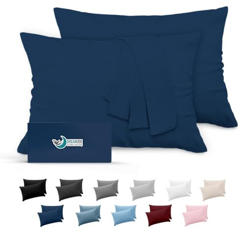 Dreamzie Taie Oreiller 40x60 Lot de 2 en Microfibre Certifiée Oeko-Tex - Housse Oreiller Rectangulaire 40x60 Douce Et Brossée, Toucher Peau de Pêche - Bleu Foncé