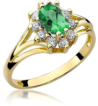MARKO Damen Verlobungsring aus Gold mit 0,80 Karat Smaragd und 0,30 Karat Diamanten, 14 Karat Gold (585) | Goldring mit Box | Goldring für Frauen