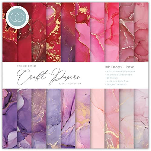 Craft Consortium Double-Sided Paper Pad 6X6 40/Pkg-Ink Drops Rose, 20 Designs -CPAD022B