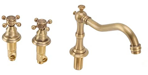 Changor Grifo de Lavabo Vintage de Tres Orificios, Grifo Dividido de Doble Manija Resistente de Cobre Duradero a Prueba de Fugas para el Baño de Casa/Hotel (Antiguo)