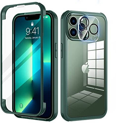 seacosmo für iPhone 13 Pro Hülle mit eingebautem Panzerglas Displayschutz und Kamera Schutzfolie [9H HD], 360 Grad Handyhülle Ganzkörper Stoßfeste iPhone 13 Pro Case - Grün