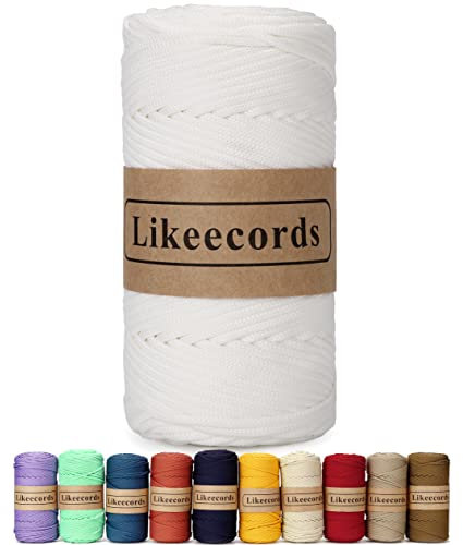 Likeecords Poliestere Corda 4mm x 130m,Cordino Per Borse Uncinetto,Polipropilene Macrame Corda intrecciata,Macramè Filo per Appendiabiti per Fiori, Home Decor（Bianco Puro）