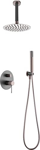 IMEX - Ensemble de douche encastré au plafond, Kit Mitigeur Douche Encastré 2 voies - SERIE LINE TOP Gris Mat et Champagne.)