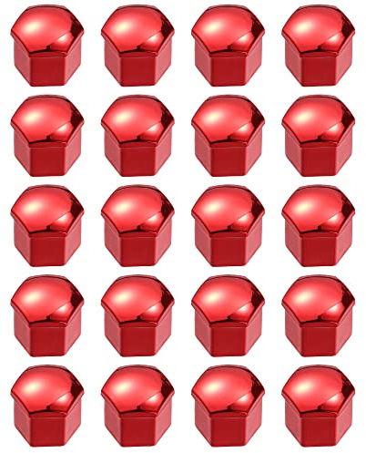 X AUTOHAUX 20 Stück Rote Radmutterkappen 19mm Für Radschrauben | Material: Kunststoff, Größe: 24x25mm, Geeignet Für Schrauben 17mm, Wasserdicht, Rostschutz, Einfache Montage, Mit Clip