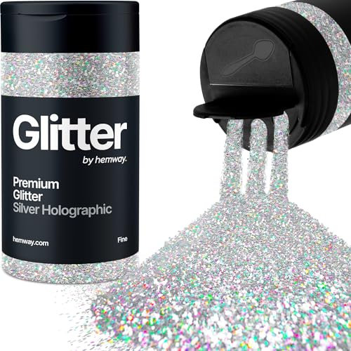 Hemway Premium Glitter Shaker - Silver Holographic | Fine Metallic Flake Sequins for Resin & Epoxy Crafts | Craft Supplies for Tumblers, Festival, Hair, Face, Body, Eye & Nail Art | 130 g