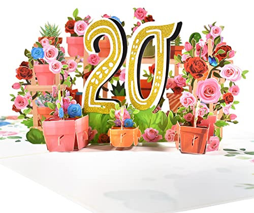 GREETING ART 20. Geburtstagskarte, Blume Pop Up Grußkarten, 3D Pop Up Karte Geburtstag Grußkarte, Geburtstagskarten mit Umschlag für Frauen Mütter Mädchen Männer Freunde Romantik Geschenk-Karte