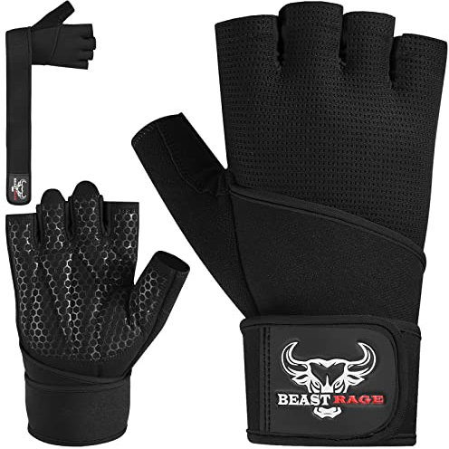 BEAST RAGE Gewichtheber-Handschuhe, Fitness-Handschuhe mit Handgelenkbandagen für Männer & Frauen, atmungsaktiv, rutschfest, voll gepolsterter Handflächenschutz für Gewichtheben, Crossfit-Training,