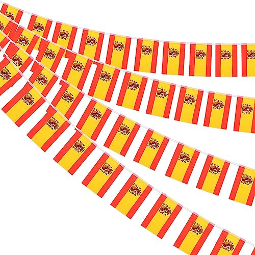 AhfuLife Spanien Wimpelkette Fahnenkette Flaggenkette, 4 Stück 30 Flaggen Beidseitig Rechteck Stoff Spanische Wimpel Girlande für Euro Fußball Eurovision Party Bar Deko