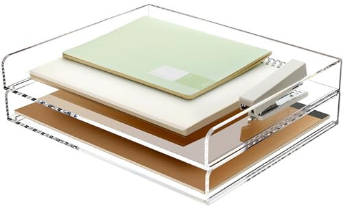SANRUI 2 Tier- Stackable Paper Letter Tray, A4 File Trays Desk Organizer, Acrylic Desk Organizers and Accessories Sorter Tray, Clear Workspace Office Supplies Organizers