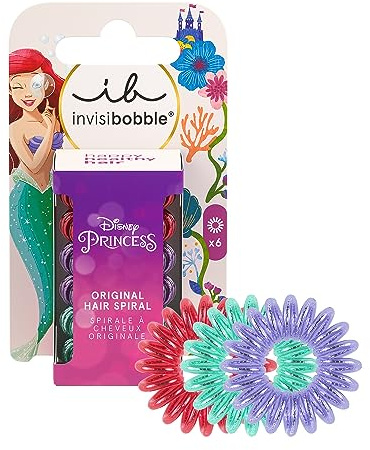 invisibobble KIDS Disney Ariel , Rot, Grün & Violett – Spiral Haargummi, Zopfgummi Mädchen – Haargummi ohne Ziepen für Stylischen Halt, 1 stück (6er Pack)