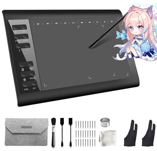 TEROW Graphics Drawing Tablets, 10 x 6 inch Graphics Writing Tablet with Portable Bag and 8192 Levels Battery-Free for PC/Mac/Android 5.0 and Above with OTG Function for Drawing and Online Teaching