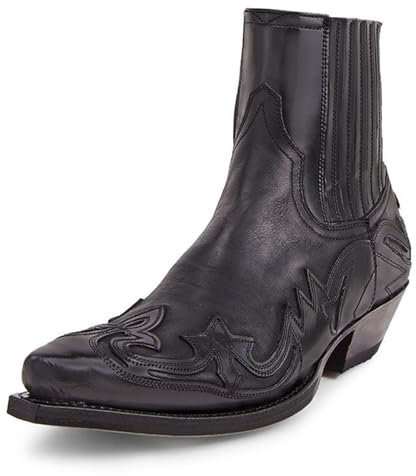 Stivaletti Western da Uomo con Cinturino con Fibbia, Stivali Corti da Cowboy con Punta Quadrata in Pelle Retrò, da Motociclista, Nero, 44 EU
