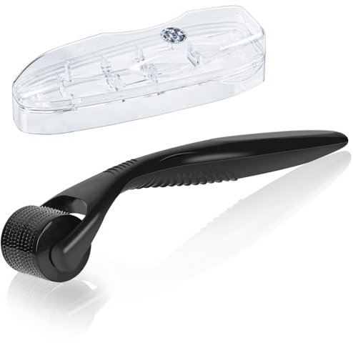 LOPHE Dermaroller 0.5mm, Bartroller für Mann & Frau, Microneedling Gesichtsroller für Gesicht und Körper, Bart Roller für Hair Bartwuchs, Anti-Aging, Anti-Falten, Narbenentfernung (Schwarzer Griff)