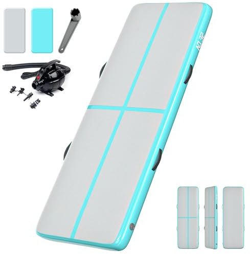 NO. 32 Inflatable Gymnastics Tumbling Mat with Electric Pump. 10ft Air Gymnastics Tumble Track Training Mat for Home/Exercise/Fitness/Pilates/Yoga/Martial Arts/Gym/Beach/Garden/Cheerleading/Water Fun