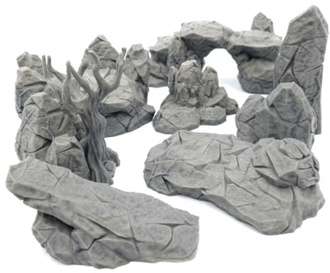 QP3D Fantasy 7 Rocks Set – Geländelandschaft ab 10 Jahren, für Tisch- und Rollenspiele, 28–32 mm Miniaturen, Kriegsspiele, Requisiten DND D&D, 3D-gedruckt und bemalbar