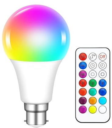 SCNNC Colour Changing LED Light Bulbs with Remote, RGB 10W Dimmable, 12 Color Choices, A70 B22 Base, perfect for Home & Stage Lighting
