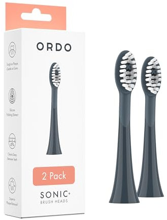 Ordo Replacement Sonic Toothbrush Heads for Teeth Cleaning, Plaque Removal, Silicone Polishing, Deep Clean Bristles, Adults, Pack of 2, Charcoal Grey