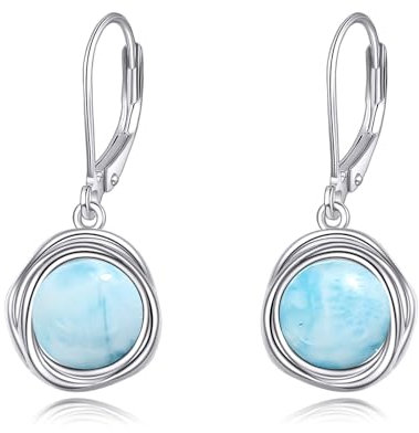 POPLYKE Larimar Ohrringe Dangle Damen 925 Sterling Silber Leverback Ohrringe Larimar Schmuck
