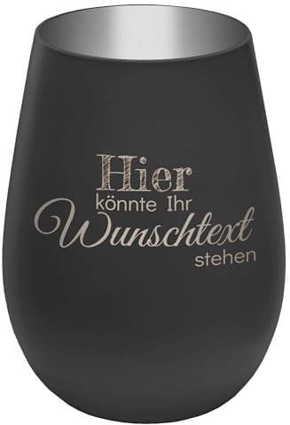 Personalisierbares Windlicht mit frei gestaltbarem Wunschtext - Schwarz/Silber - wähle selbst Größe, Schriftart und Position des Textes aus - Höhe 12 cm - Kristall Glas Teelichthalter mit Gravur