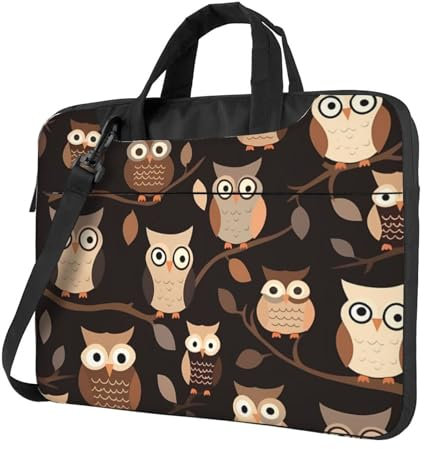 OrcoW Laptoptasche mit niedlichem Cartoon-Eulen-Druck, wasserdicht, Laptoptasche, Aktentasche mit Griff, für 33 - 35,6 cm (13 - 14 - 15,6 Zoll), Schwarz , 14 inch