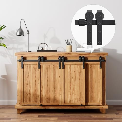 AONAYIOA Mini Schiebetürbeschlag Set, Schiebetür Hardware Kit mit Rad Rolle und Schiene, Schiebetürsystem Hardware Kit für einzelne Tür Schränke, TV-Ständer (Bypass, 6FT/183CM (Vier Türen))