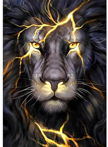 AIRDEA Gebrochener Schwarzer König der Löwen Diamond Painting Erwachsene, 5D DIY Diamond Painting Bilde Malerei Kits für deko wohnzimmer, wanddeko, deko schlafzimmer 30x40cm