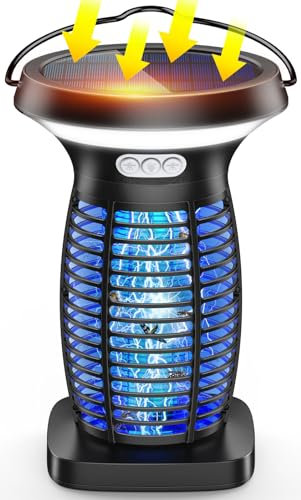 Anysun Zanzariera Elettrica, Lampada Zanzare Esterno Ricaricabile Tramite Energia Solare e USB, 3-in-1 Efficace Ammazza Mosche Elettrico Impermeabile per Giardino, Campeggio, Interno, Esterno