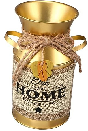 Amosfun Golden Tin Bucket Flower Holer Home Vase Gold Urn Vase for Flower Pot Display