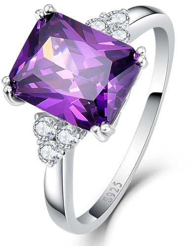 Yaresul Frauen lila Amethyst Ring 925 Silber Ringe Weißgold Amethyst Verlobungsring Februar Geburtsstein Ringe für Mütter Valentines Thanksgiving Day Geschenk, Größe 58(18.5)