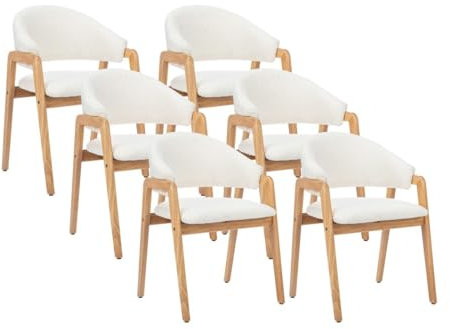 Vente-unique-Stuhl mit Armlehnen 6er-Set - Bouclé-Stoff & Kautschukholz - Weiß - SOLUNA