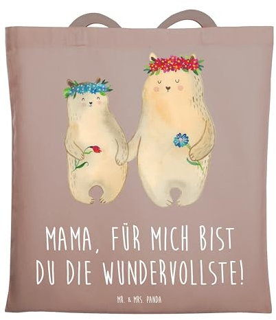 Mr. & Mrs. Panda Tragetasche Bären mit Blumenkranz - Geschenk, Jutebeutel, Strandtasche, Beutel, Kinder, Papa, Mutti, Stofftasche, Freundinnen,