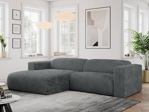 MKS MEBLE Ecksofa Cord L-Form, Moderne Wohnlandschaft, Sofagarnitur, Couchgarnitur, Polsterecke - Pasadena - Dunkelgrau - Links