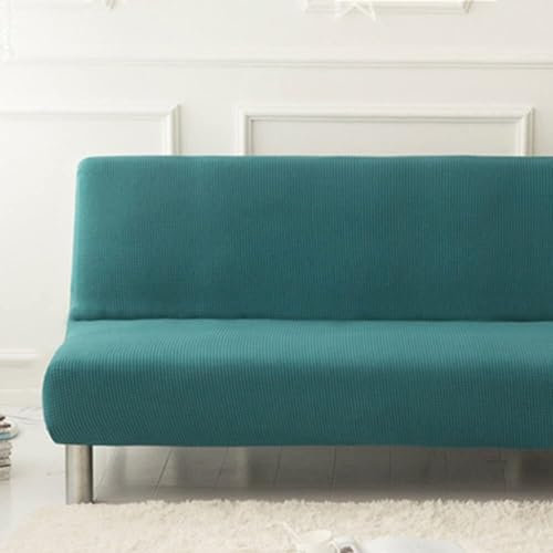 WWQQKJ Sofabezug ohne Armlehnen, einfarbig, 2/3-Sitzer, dehnbar, schmutzabweisender Bezug for Schlafsofa, waschbar, rutschfest, faltbar, Clic-Clac-Sofabezug(Dark Green,160-190cm)