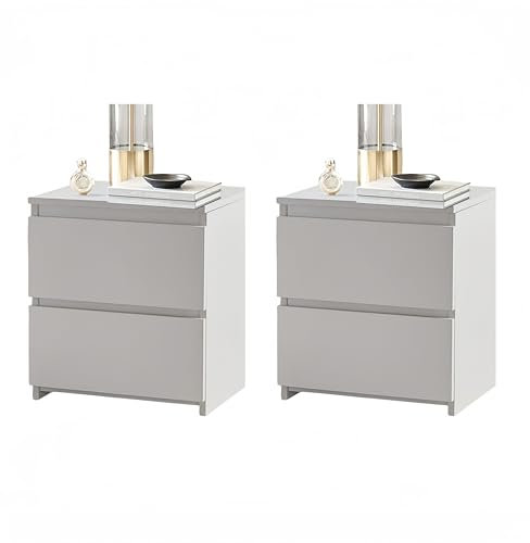 CLIPOP Nachttisch Weiß 2er Set,Griffloses Design Nachtschrank mit 2 Schublade Beistelltisch Nachtkommode Holz für Schlafzimmer Wohnzimmer Büro,40 x 34 x 46 cm