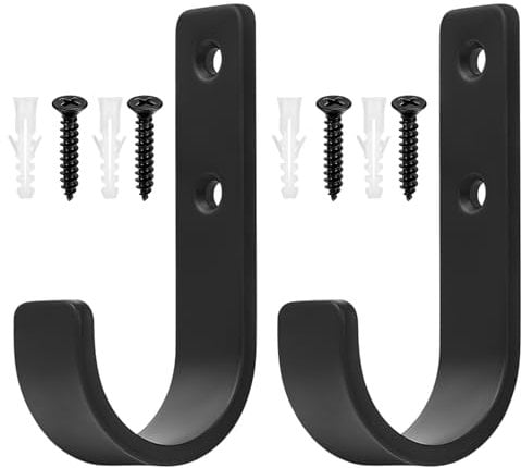 QJKEJI 2 Pz Ganci da Muro da Parete per Garage Nero, Ganci a J per Garage, Gancio Bici Muro per Biciclette da Muro, Supporto da Parete per Appendere Oggetti Ingombranti Utensili Elettrici